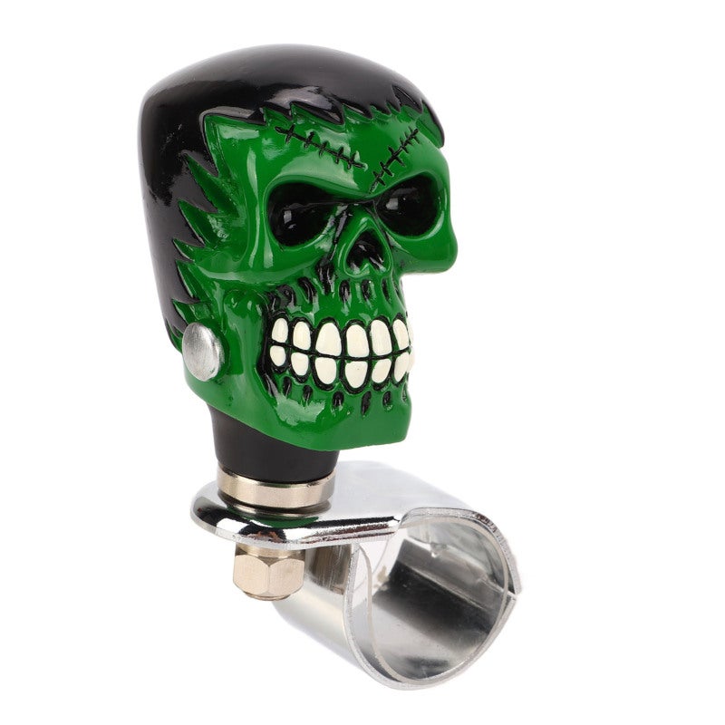 Skull Steering Wheel Knob Black Hair Green Face Universal Fitment - Premium Metal Resin Spinner Suicide Knob for Cars Trucks Tractors Boats - Image 4