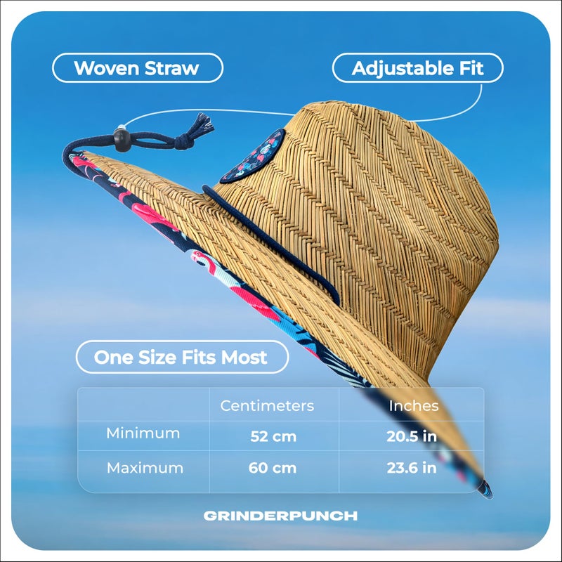 grinderPUNCH Lifeguard Hat Mens Straw Sun Hat for Beach, Outdoor, and Travel | UPF 50+ Sun Protection | Wide Brim Straw Beach Hat | Classic Sun Hat for Men and Women (Flamingo Palm) - Image 5
