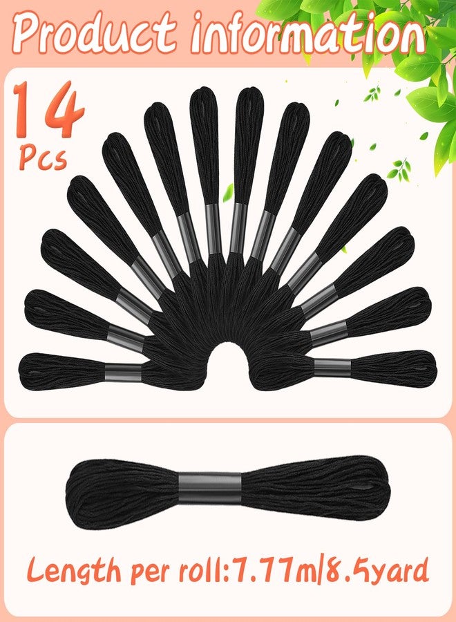 JUPEAN 14 Skeins Black Embroidery Floss: Embroidery Thread 120 Yards Friendship Bracelet String Cross Stitch Cotton Yarn for DIY Bracelet Making - Image 2