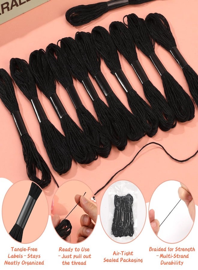 JUPEAN 14 Skeins Black Embroidery Floss: Embroidery Thread 120 Yards Friendship Bracelet String Cross Stitch Cotton Yarn for DIY Bracelet Making - Image 3