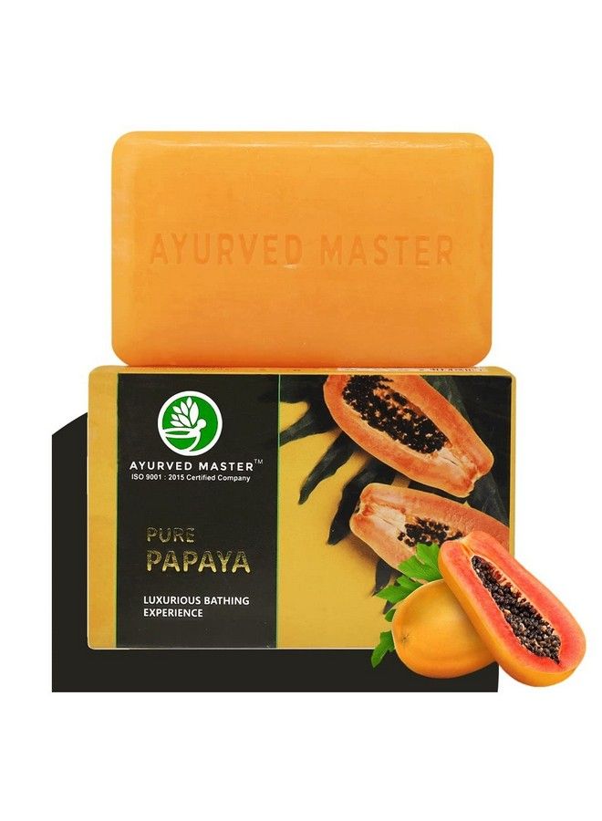 AYURVED MASTER صابون استحمام البابايا يزيل حب الشباب والبقع الداكنة والتصبغات للبشرة الدهنية والجافة للرجال والنساء، كما أنه جيد كطقم هدايا للنساء (باقة مكونة من 3) - Image 1