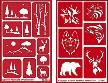 Over n Over Reusable SelfStick Etching Stencil for Glass or Stamping  Bundle of Two Sets  Landscapes  Wild Animals