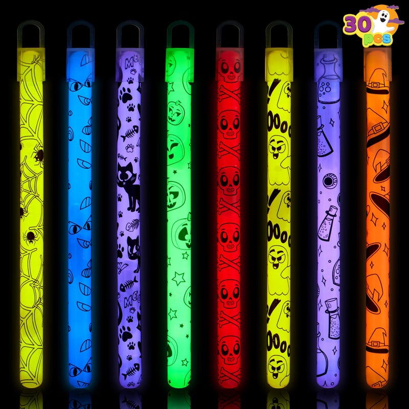 JOYIN 30 Pcs Halloween Glow Sticks Bulk Party Pack Hanging Wands in 8 Design 6 Color Light Up Stick for Kid Glow in The Dark Halloween Party Favor Supplies Goodie Bag Filler Trick or Treating Gift - Image 2