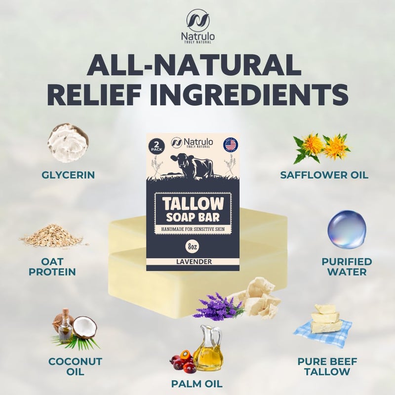 Natrulo Beef Tallow Soap Bar All Natural Grass Fed Tallow Soap Lavender Moisturizing Face Body Wash Great for Eczema Dry Itchy Sensitive Skin Handcrafted Bath Soap for Adults Kids Made in USA - Image 5