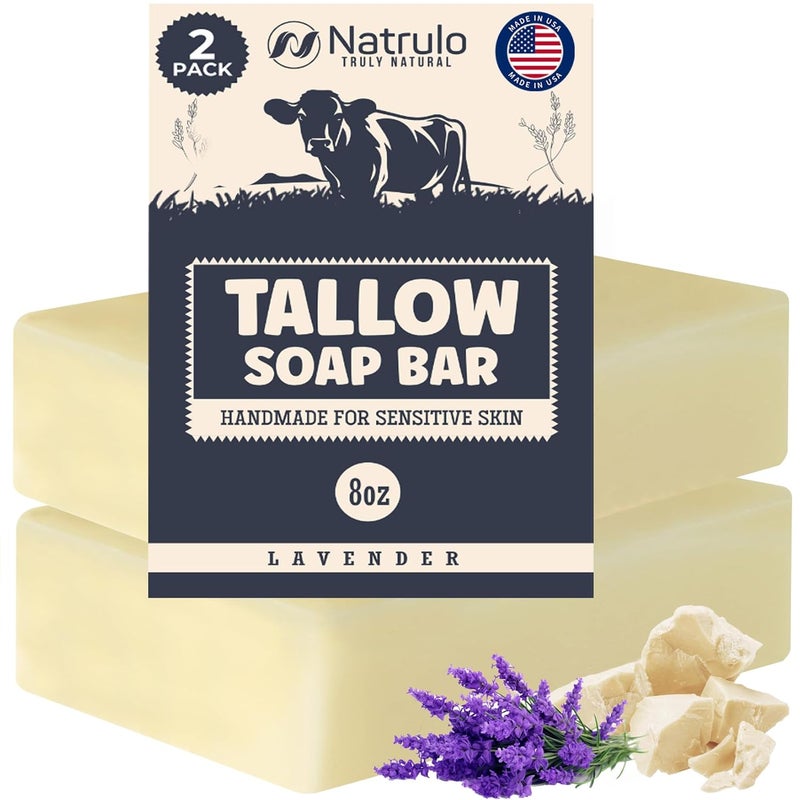 Natrulo Beef Tallow Soap Bar All Natural Grass Fed Tallow Soap Lavender Moisturizing Face Body Wash Great for Eczema Dry Itchy Sensitive Skin Handcrafted Bath Soap for Adults Kids Made in USA - Image 1