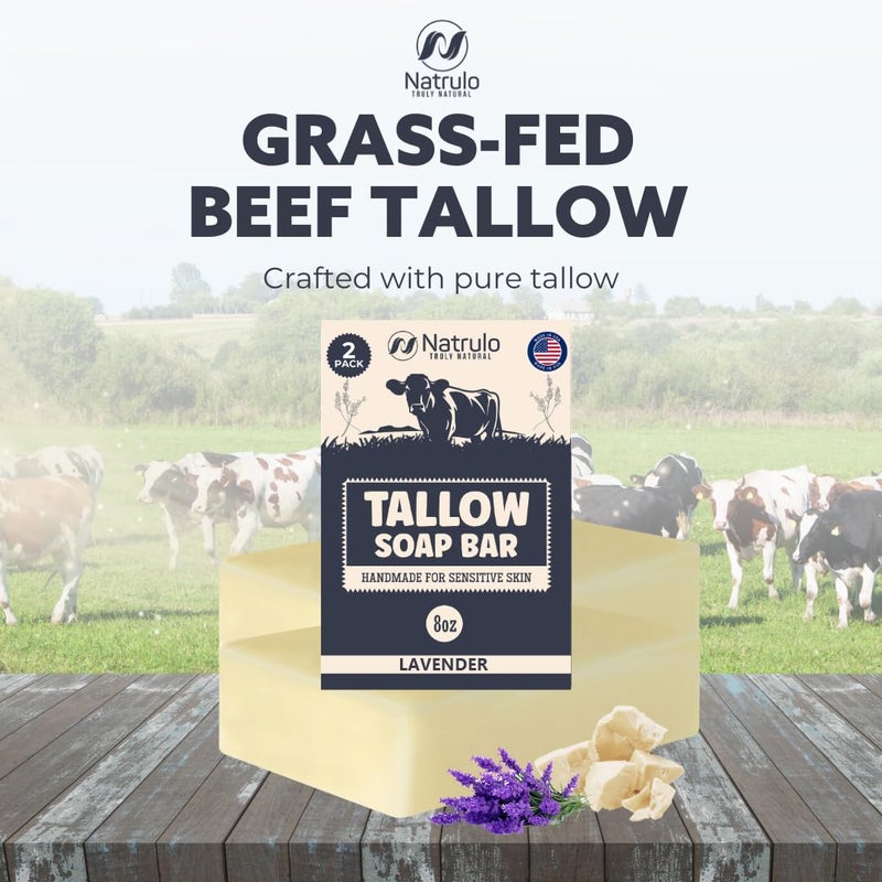Natrulo Beef Tallow Soap Bar All Natural Grass Fed Tallow Soap Lavender Moisturizing Face Body Wash Great for Eczema Dry Itchy Sensitive Skin Handcrafted Bath Soap for Adults Kids Made in USA - Image 2