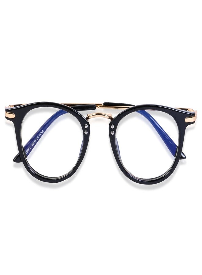 فريدي نظارات فريدي الدائرية الكلاسيكية المضادة للوهج، تحجب الضوء الأزرق، بدون قوة، بتصميم كلاسيكي | حماية من الأشعة فوق البنفسجية | للرجال والنساء | إطار لحماية العين مناسب لأجهزة الكمبيوتر/التابلت/اللابتوب/الهواتف المحمولة/التلفزيون (غولدن ستيك) - Image 5