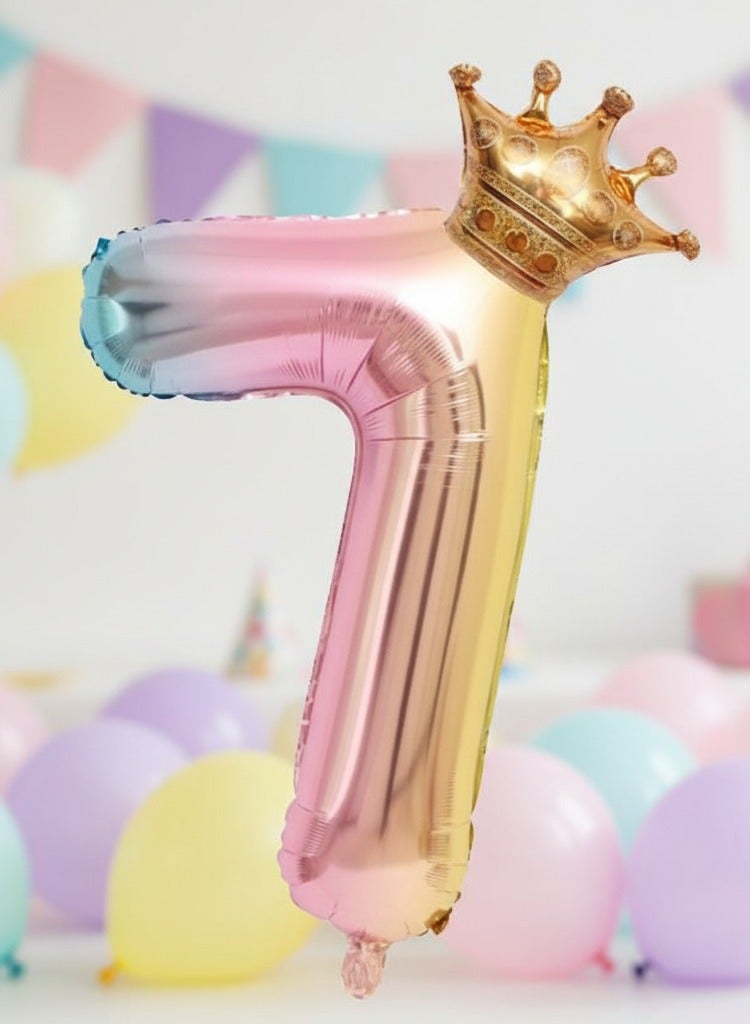 ​​Pastel Number Balloons, 32 Inch Giant Helium Foil Gradient Number 0-9 for Girls,Crown-Shaped Self Inflating Birthday Balloon for Women Anniversary Baby Shower Princess Party Decorations Supplies - Image 2
