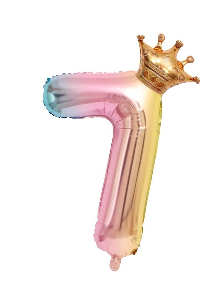 ​​Pastel Number Balloons, 32 Inch Giant Helium Foil Gradient Number 0-9 for Girls,Crown-Shaped Self Inflating Birthday Balloon for Women Anniversary Baby Shower Princess Party Decorations Supplies - Image 1