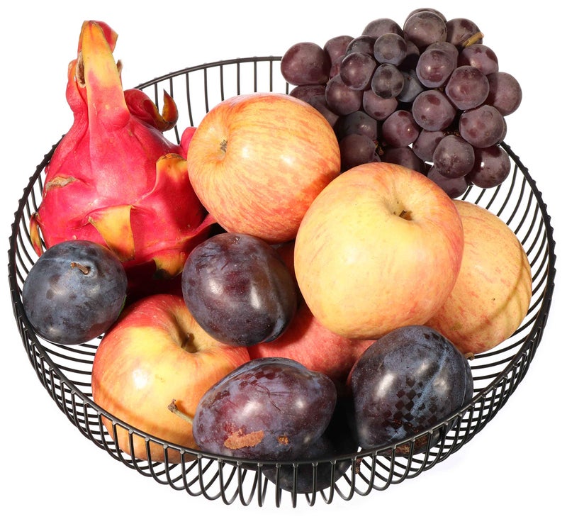 Cq acrylic Metal Wire Fruit Basket,Large Round Storage Baskets for Bread,Metal Wire Bread Fruit Bowl Vegetable Stand Holder for Snacks,Modern Fruit Bowl Decorate Kitchen Counter,Black - Image 2