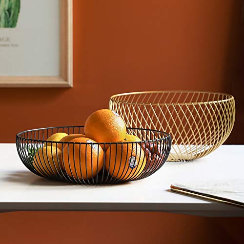 Cq acrylic Metal Wire Fruit Basket,Large Round Storage Baskets for Bread,Metal Wire Bread Fruit Bowl Vegetable Stand Holder for Snacks,Modern Fruit Bowl Decorate Kitchen Counter,Black - Image 5