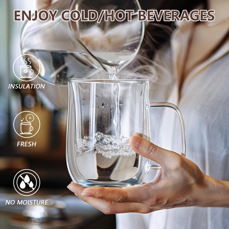 COMOME Double Walled Glass Coffee Mugs 16 OZ, Borosilicate Glass Coffee Cups Set of 4 with Spoons, Insulated Clear Coffee Mug for Hot Beverages, Cappuccino, Latte, Tea Bag. - Image 4
