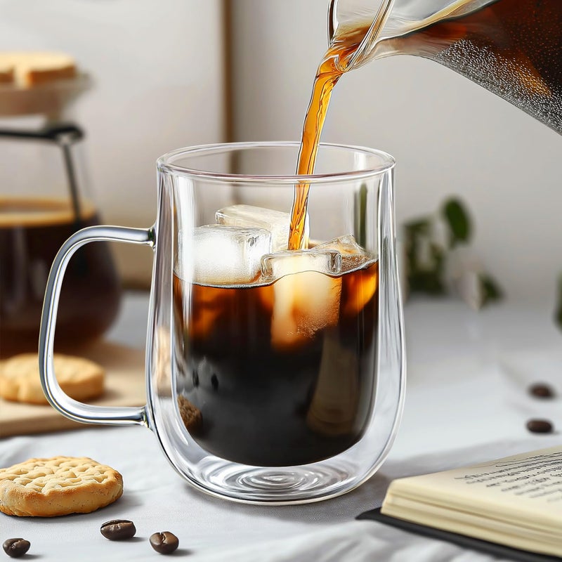 COMOME Double Walled Glass Coffee Mugs 16 OZ, Borosilicate Glass Coffee Cups Set of 4 with Spoons, Insulated Clear Coffee Mug for Hot Beverages, Cappuccino, Latte, Tea Bag. - Image 3