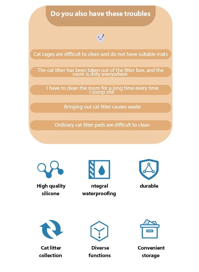 Cat Litter Mat Grey Trapping for Litter Box,Silicone cat litter pad anti slip foldable pet silicone pad prevents cat litter from being taken out, No-Slip & Large, Urine & Waterproof, Honeycomb Double Layer Anti Tracking Kitty Mats, No Phthalate, Washable Easy Clean (30 x 45cm, Black) - Image 3