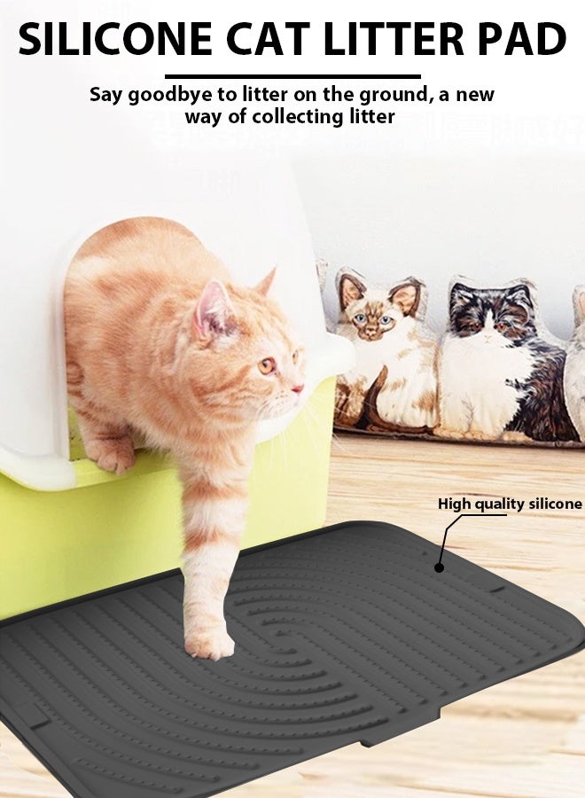 Cat Litter Mat Grey Trapping for Litter Box,Silicone cat litter pad anti slip foldable pet silicone pad prevents cat litter from being taken out, No-Slip & Large, Urine & Waterproof, Honeycomb Double Layer Anti Tracking Kitty Mats, No Phthalate, Washable Easy Clean (30 x 45cm, Black) - Image 1