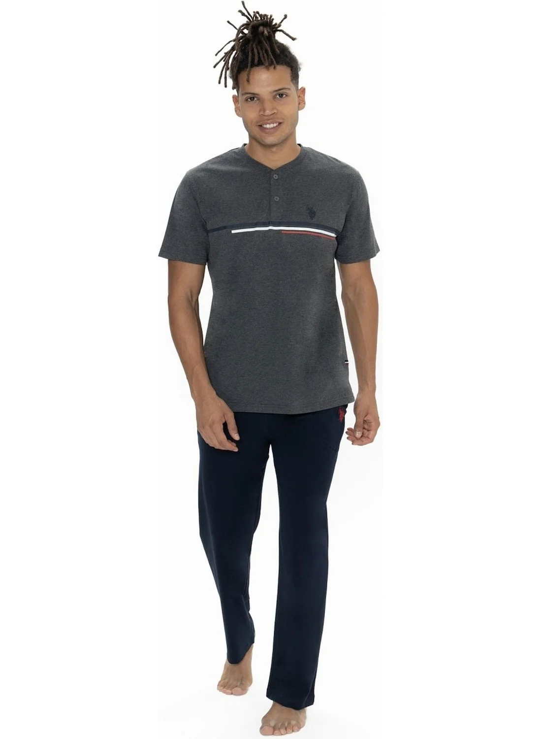 U.S. Polo Assn. 18901 Men's Short Sleeve Button-down Pajama Set-Anthracite Melange