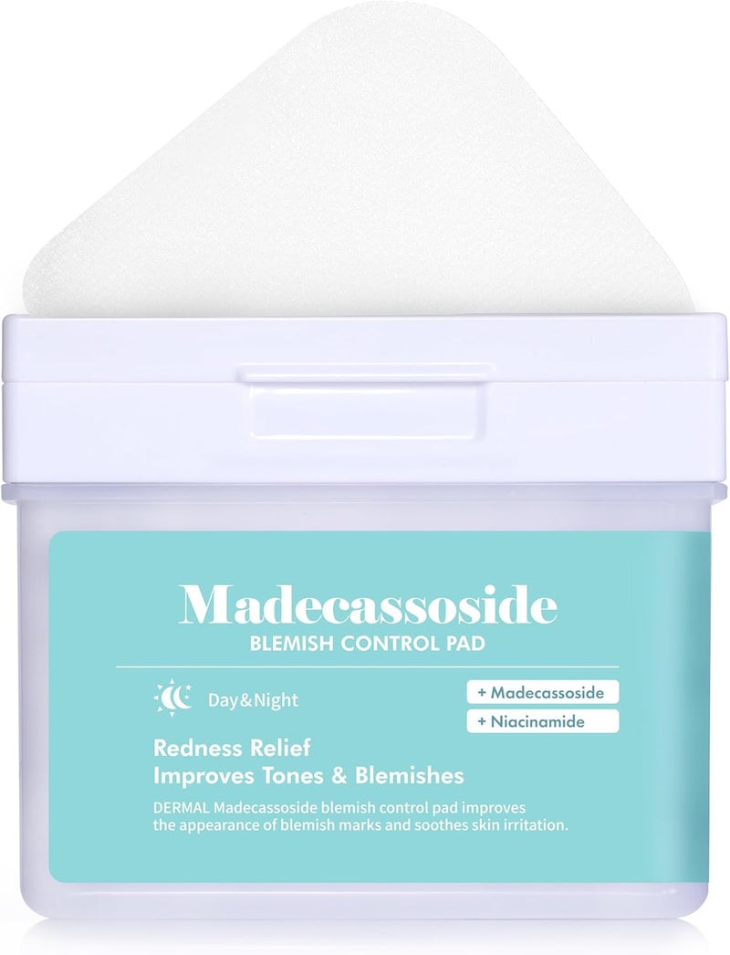 DERMAL Madecassoside Blemish Control Pad  Korean Toner Pad for Blemish  Tone Improvement with Centella Asiatica  Vegan Gauze Tencel Square Pads  High Capacity 120 Sheets