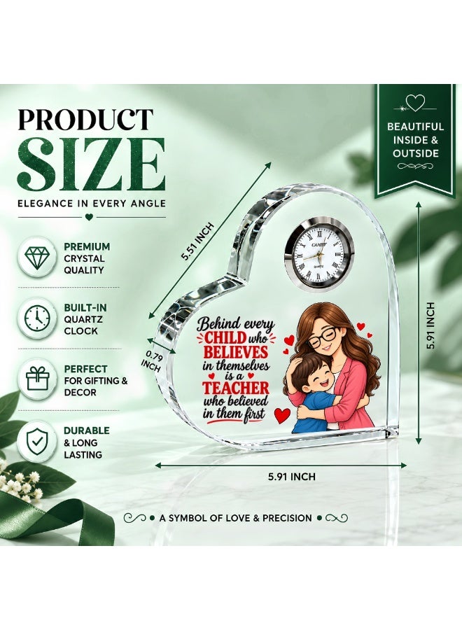 PRINTSHOP4ME Teachers Day Heart-Shaped Crystal Glass Clock Keepsake | Elegant Display for Home & Office | Thoughtful Gift for Teachers day, Student gift to teacher - Image 3