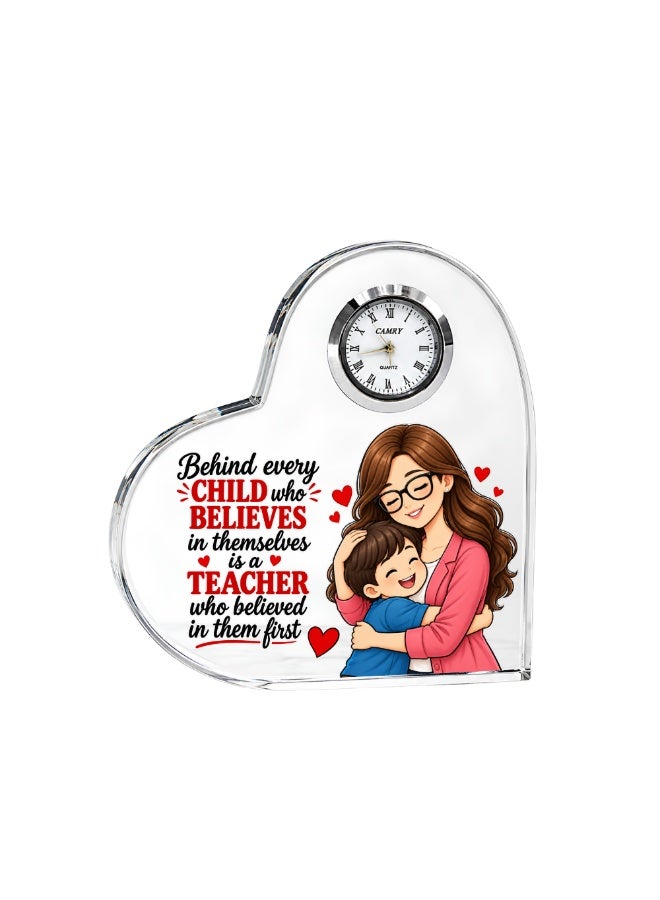 PRINTSHOP4ME Teachers Day Heart-Shaped Crystal Glass Clock Keepsake | Elegant Display for Home & Office | Thoughtful Gift for Teachers day, Student gift to teacher - Image 1