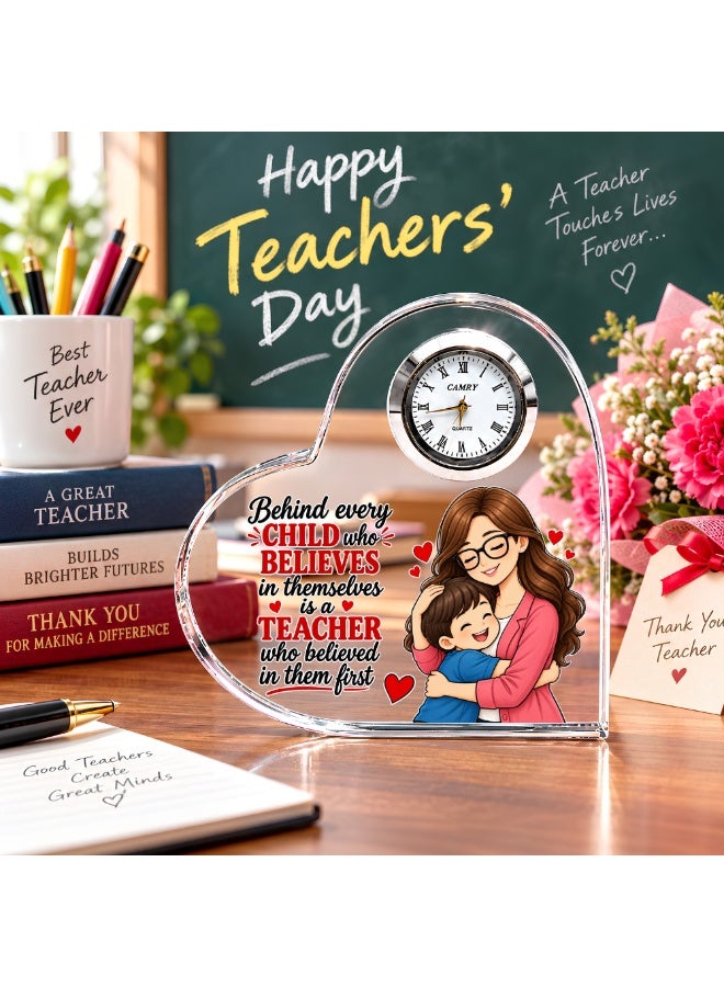 PRINTSHOP4ME Teachers Day Heart-Shaped Crystal Glass Clock Keepsake | Elegant Display for Home & Office | Thoughtful Gift for Teachers day, Student gift to teacher - Image 2