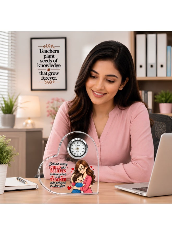 PRINTSHOP4ME Teachers Day Heart-Shaped Crystal Glass Clock Keepsake | Elegant Display for Home & Office | Thoughtful Gift for Teachers day, Student gift to teacher - Image 4