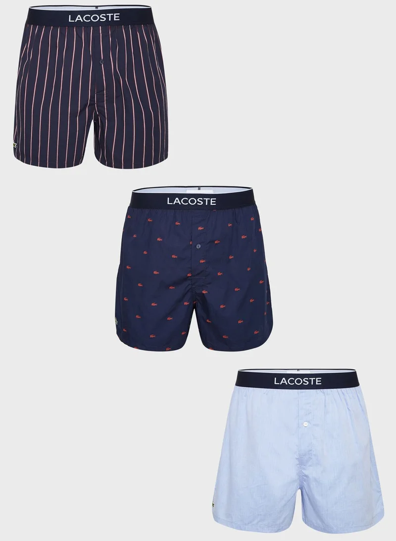 LACOSTE 3 Pack Assorted Logo Band Boxers