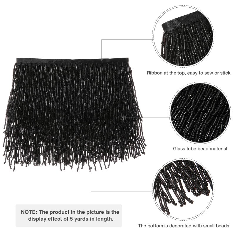 AWAYTR 1 Yard Beaded Fringe Trim - 3.5in Wide Glass Beaded Fringe for Dress Clothing and DIY Crafts (Black) - Image 3