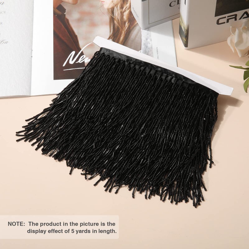 AWAYTR 1 Yard Beaded Fringe Trim - 3.5in Wide Glass Beaded Fringe for Dress Clothing and DIY Crafts (Black) - Image 5