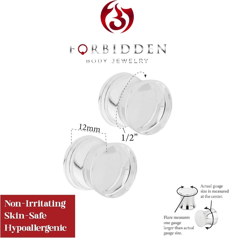 Forbidden Body Jewelry 8mm - 14mm Acrylic Ear Gauges, Solid Double Flared Saddle Plug Earrings Sold in Pairs - Image 2