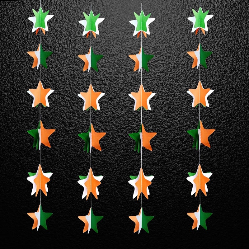 DIGI ARTS Star Hanging 3D Frills Garland Tri Color for Republic Day Decoration Pack of 4 Pc Multicolor Size 182 cms