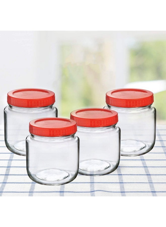 Cloudmart Cloudmart 4 pcs Aahar Jar with Red Lid | Lentils, Food, Pickles, Spices, Sweets, Snacks, Rice, Kitchen Storage Container (Set Of 4, 500ml)  - Image 1