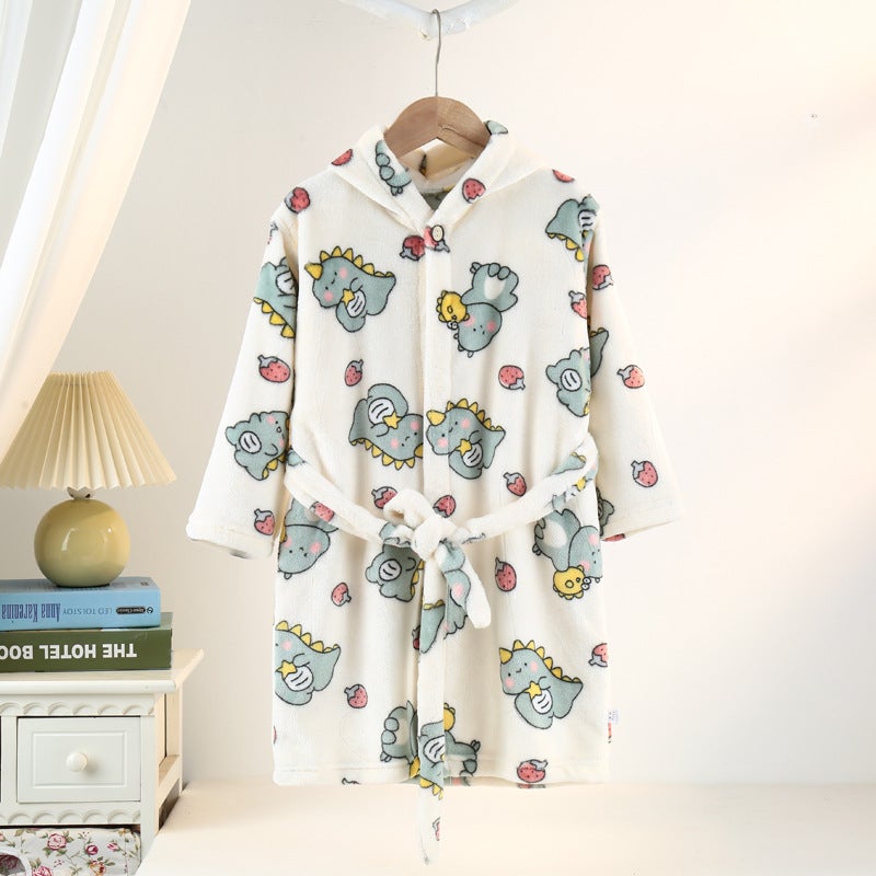 Children'S Pajamas, Spring, Hooded Home Clothes, Cartoon Pattern Flannel Bath Towels For Kidsren, Middle And Large Kidsren - Image 3