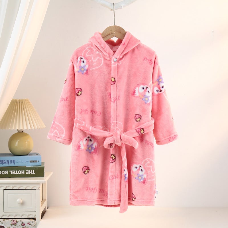 Children'S Pajamas, Spring, Hooded Home Clothes, Cartoon Pattern Flannel Bath Towels For Kidsren, Middle And Large Kidsren - Image 5