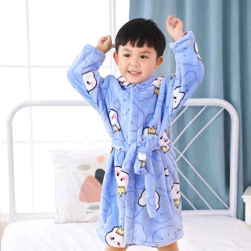 Children'S Pajamas, Spring, Hooded Home Clothes, Cartoon Pattern Flannel Bath Towels For Kidsren, Middle And Large Kidsren - Image 2