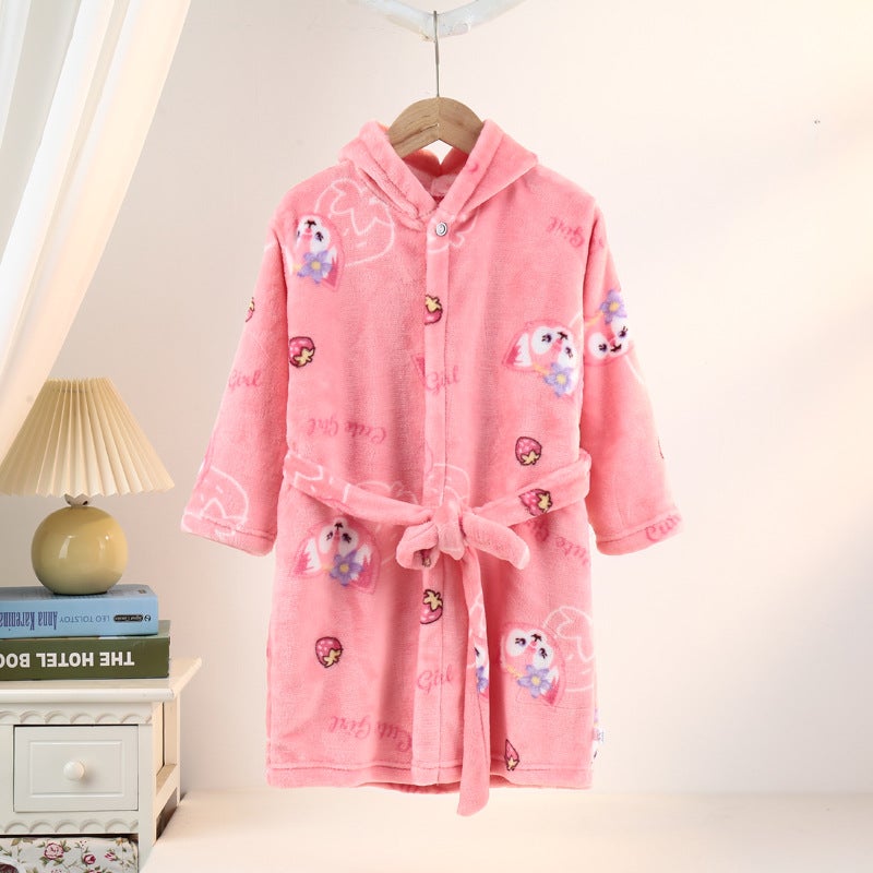 Children'S Pajamas, Spring, Hooded Home Clothes, Cartoon Pattern Flannel Bath Towels For Kidsren, Middle And Large Kidsren - Image 1