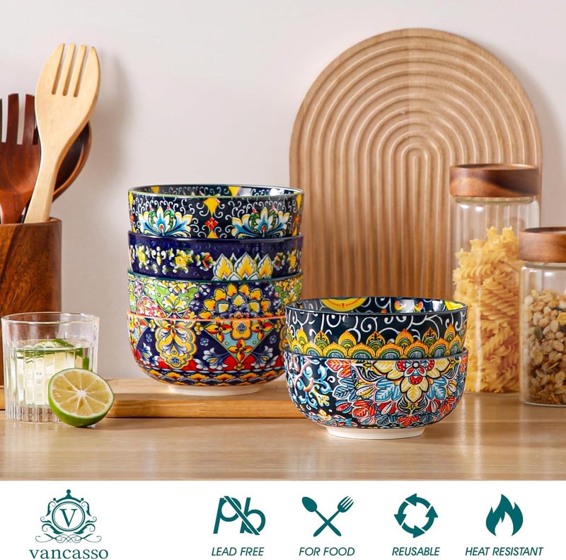 vancasso Cereal Bowls Set of 6 Bohemian Ceramic Soup Bowls 28 oz Colorful Bowls Set for Kitchen Dishwasher  Microwave Safe for Salad Pasta Rice Oatmeal Fruit - Image 3
