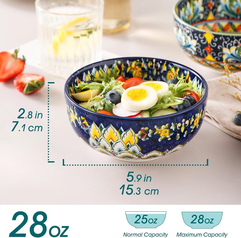 vancasso Cereal Bowls Set of 6 Bohemian Ceramic Soup Bowls 28 oz Colorful Bowls Set for Kitchen Dishwasher  Microwave Safe for Salad Pasta Rice Oatmeal Fruit - Image 2