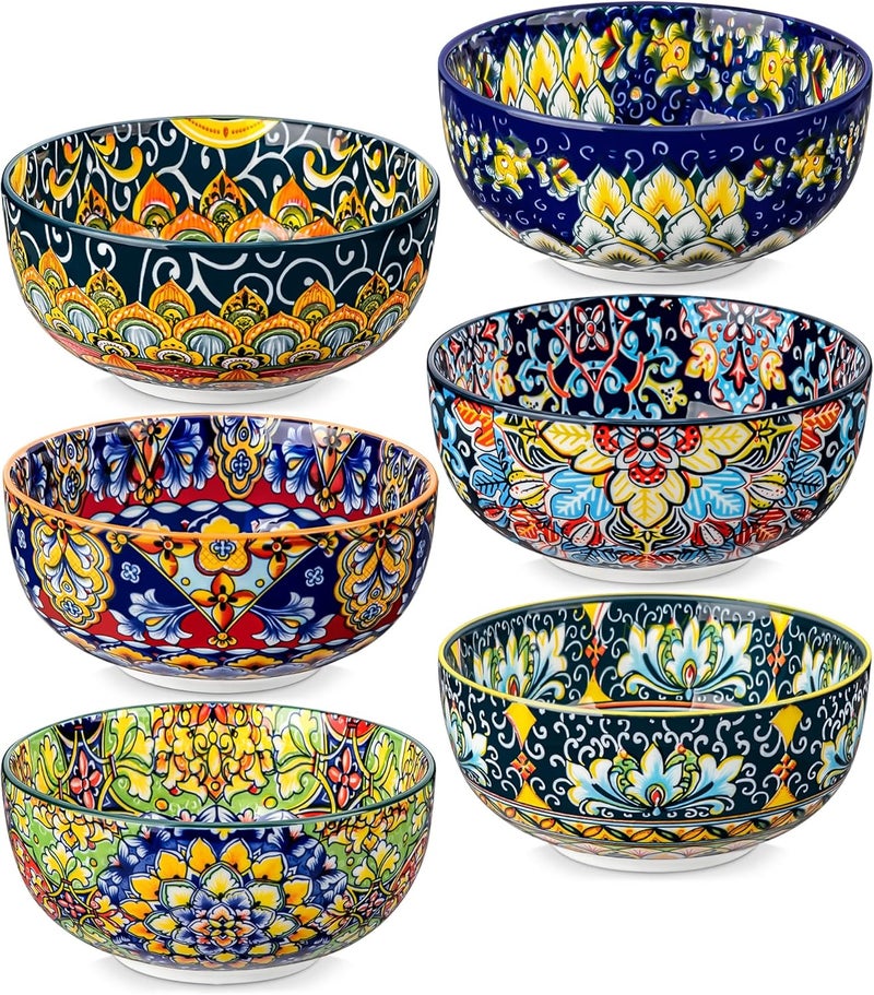 vancasso Cereal Bowls Set of 6 Bohemian Ceramic Soup Bowls 28 oz Colorful Bowls Set for Kitchen Dishwasher  Microwave Safe for Salad Pasta Rice Oatmeal Fruit - Image 1