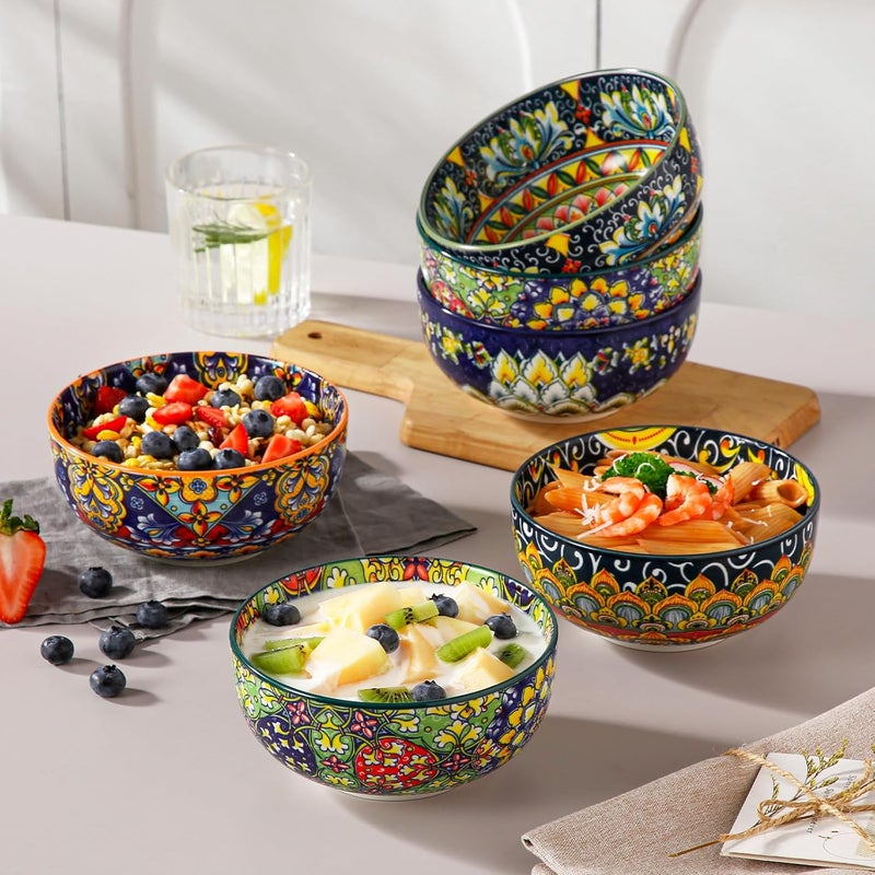 vancasso Cereal Bowls Set of 6 Bohemian Ceramic Soup Bowls 28 oz Colorful Bowls Set for Kitchen Dishwasher  Microwave Safe for Salad Pasta Rice Oatmeal Fruit - Image 5