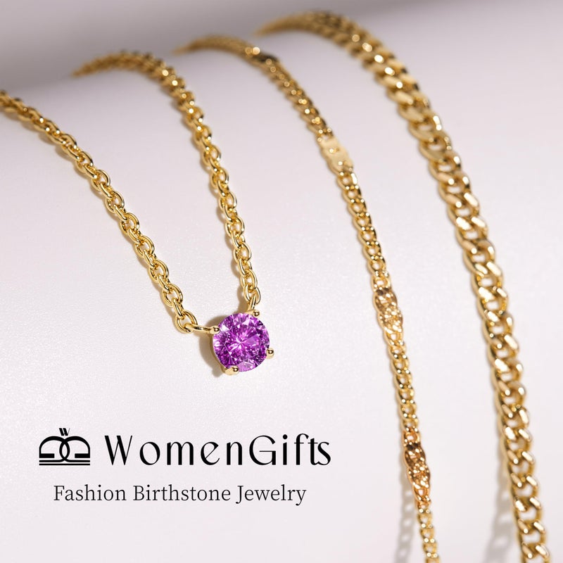 WomenGifts مجموعة قلائد مكونة من ألكسندريت (لافندر بنفسجي) للنساء، قلادة بقلادة حجر الميلاد مطلية بالذهب عيار 14 مع سلسلة تشوكر وسلسلة ساتلايت، هدية مجوهرات مخصصة - Image 3