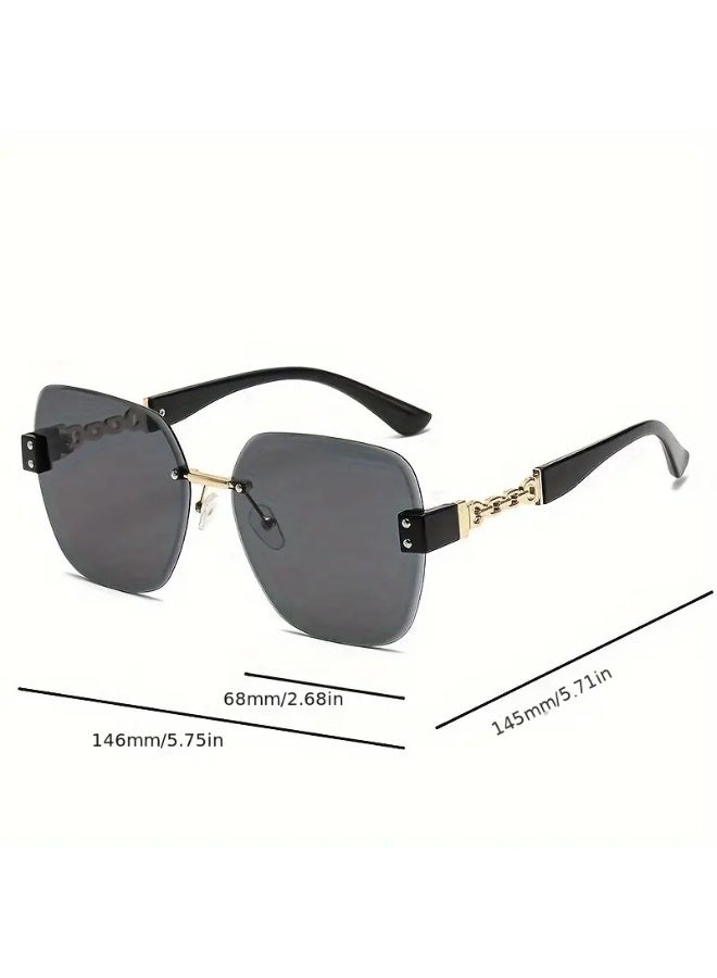 SCENT HOUSE Chic Retro Oval Fashion Glasses for Women - Large Frame, Mirrored Lenses, Chain Strap & Decorative Barrels, Perfect for Driving, &, Fashion Accessories | Chic Retro Oval Fashion Glasses | Stylish Glossy Finish, Glasses Accessories (Includes eyeglass case),sunglasses - Image 2