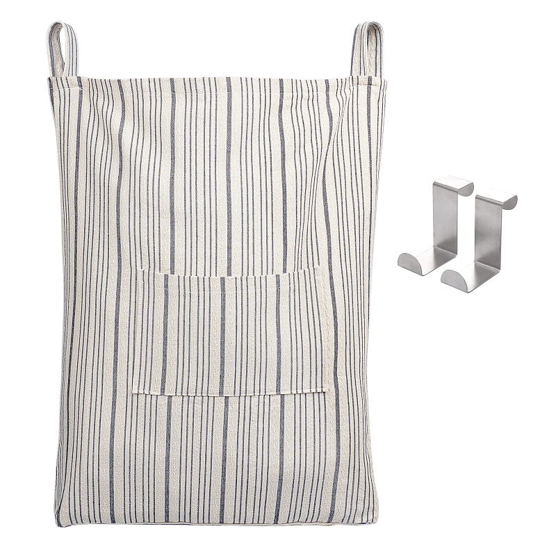 AELS AELS Farmhouse Hanging Laundry Hamper with 2 Hooks Washable Beige  Stripes Laundry Bag with Zipper  Wide Open Top Over the Door Organizer for Dirty Clothes Space Saving Storage 
