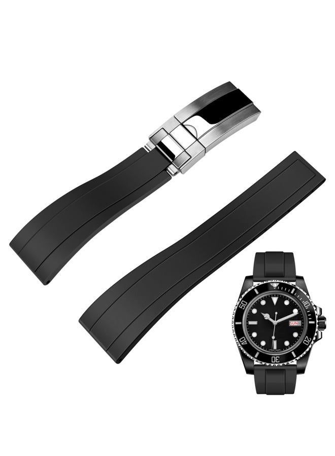 Juntan 20 mm 22 mm Rubber Watch Strap for Men Women Smartwatch Watch Straps Fluororubber Silicone Rubber Bracelet with Classic Diving Style Folding Clasp, 22mm, Rubber, No Gemstone - Image 1