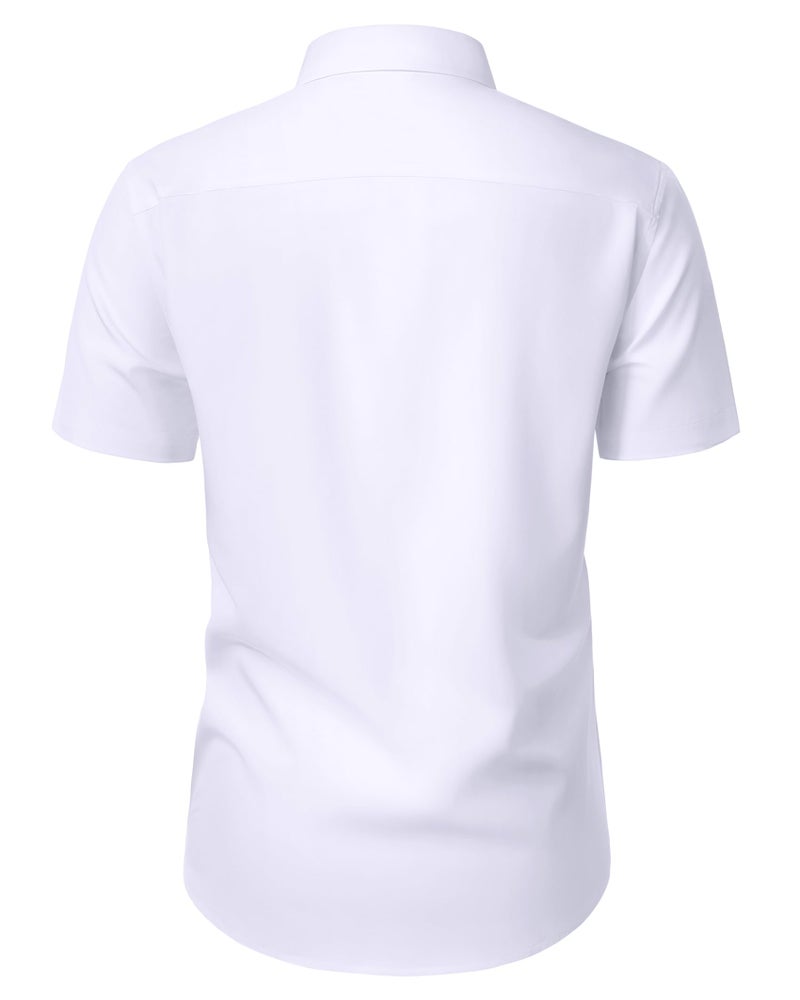 DEMEANOR Mens Short Sleeve Dress Shirts Stretch Fitted Casual Work Summer Wedding Button Down Shirts with Pocket White Large - Image 4