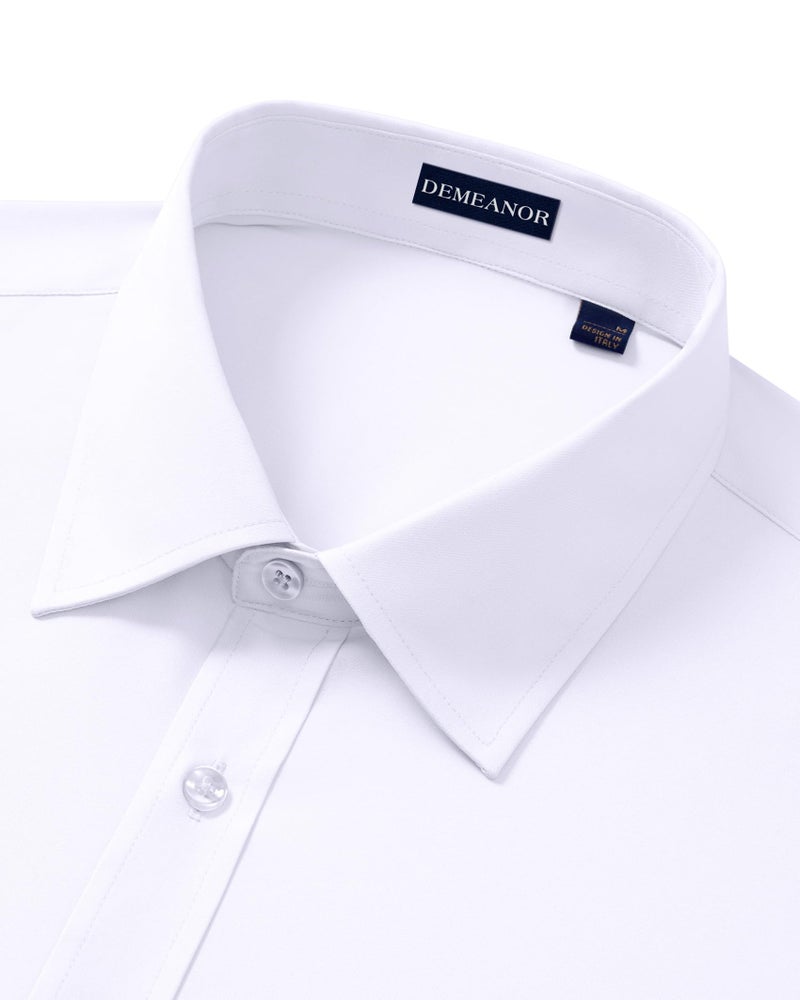 DEMEANOR Mens Short Sleeve Dress Shirts Stretch Fitted Casual Work Summer Wedding Button Down Shirts with Pocket White Large - Image 2