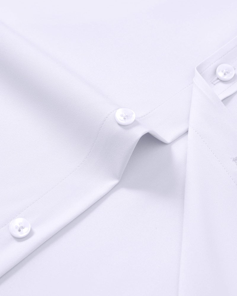 DEMEANOR Mens Short Sleeve Dress Shirts Stretch Fitted Casual Work Summer Wedding Button Down Shirts with Pocket White Large - Image 5