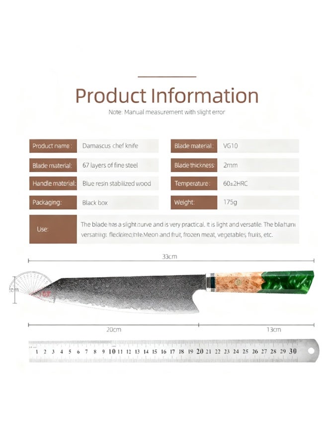 Osowake Knives Damascus Steel Chef Knife Epoxy Resin Stabilized Wood Handle Professional Kitchen Knife VG10 High Carbon Stainless Steel - Image 5