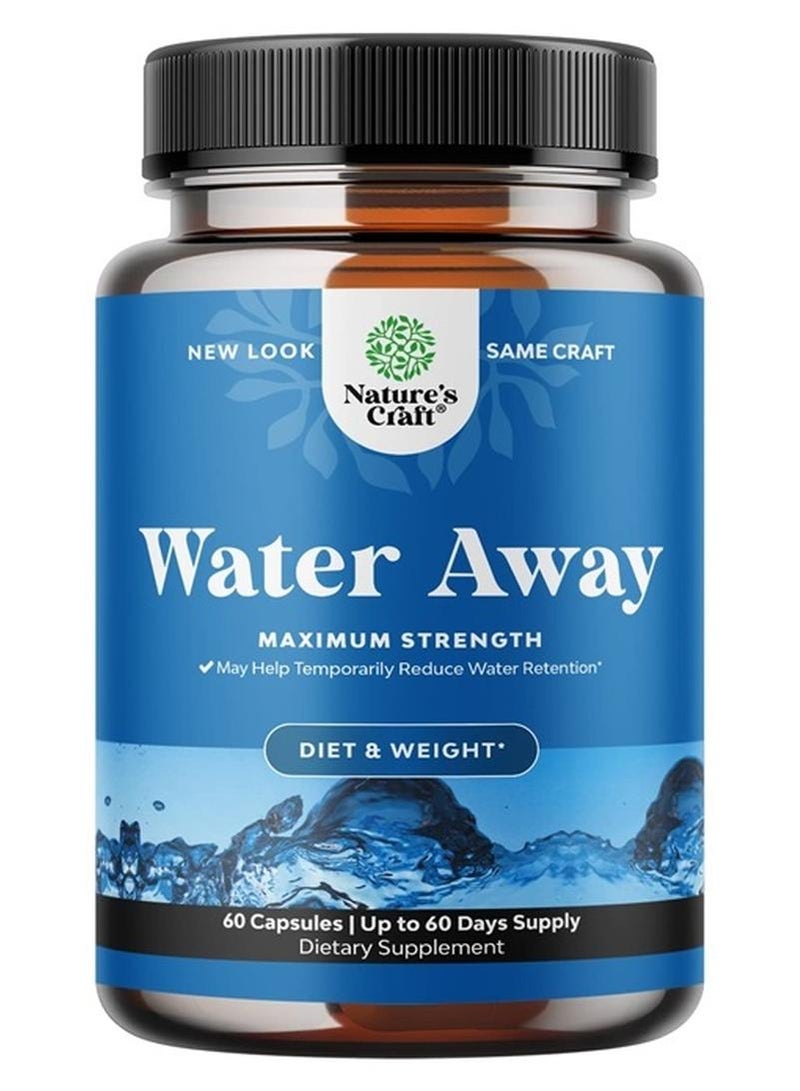 Natures Craft Water Away Pills Maximum Strength - Herbal Diuretic Pills for Water Retention for Fast Acting Bloating Relief for Women and Men - Easy To Take Water Retention Pills for Women and Men - 60 Servings - Image 1