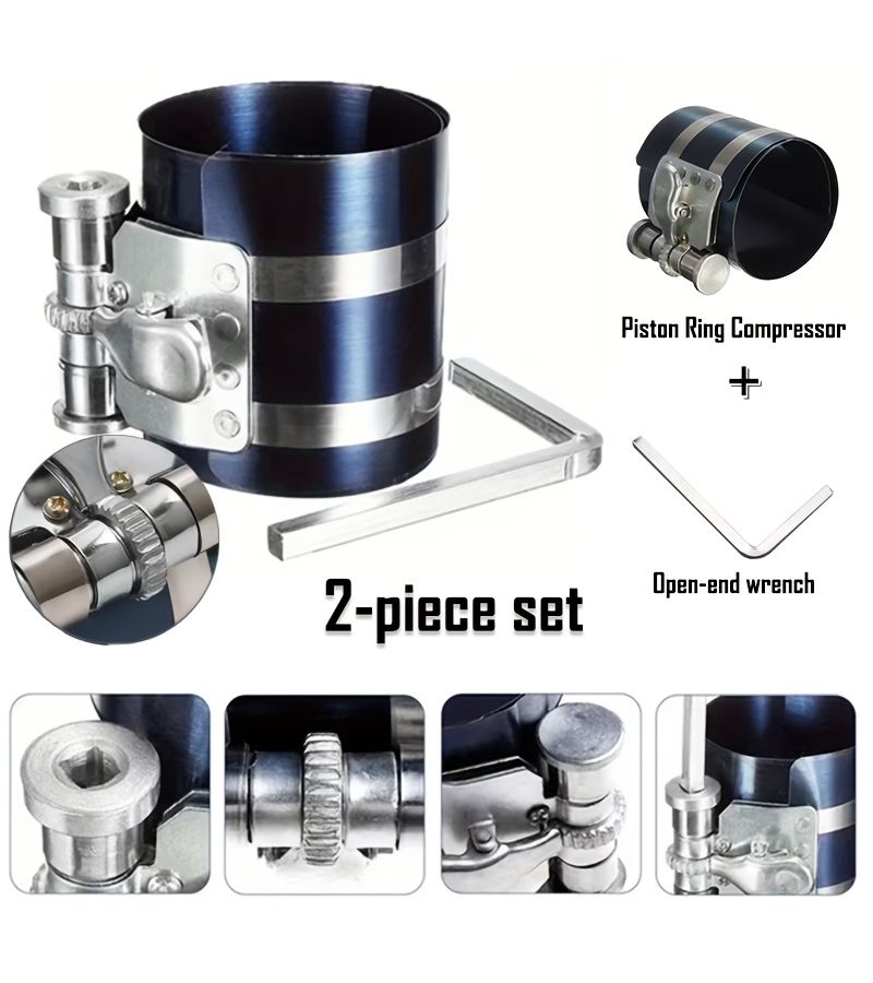 Parallel Bar Piston Ring Compressor Two Piece Set Even Horizontal Force Application Durable Metal Construction For Engine Piston Installation Automotive Maintenance - Image 1