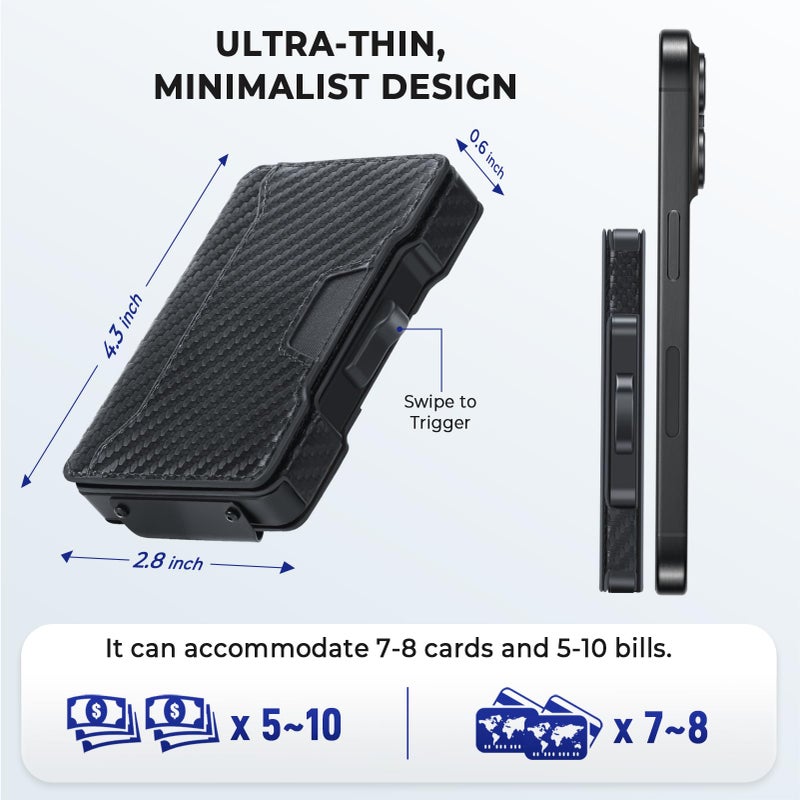 BESSIO Slim Wallet for Men - Minimalist Mens Wallet with Money Clip, Aluminum Pop Up Card Case and Leather Slots Credit Card Holder RFID Blocking Wallet for Men with Gift Box - Image 5